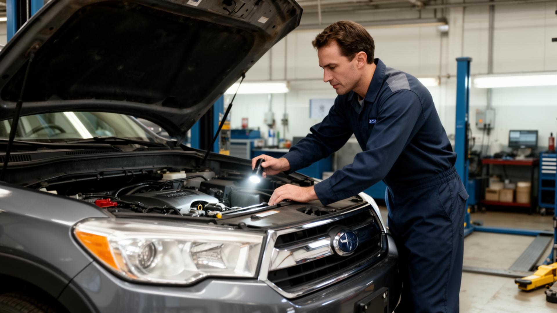 Technician reviewing diagnostic information on a vehicle