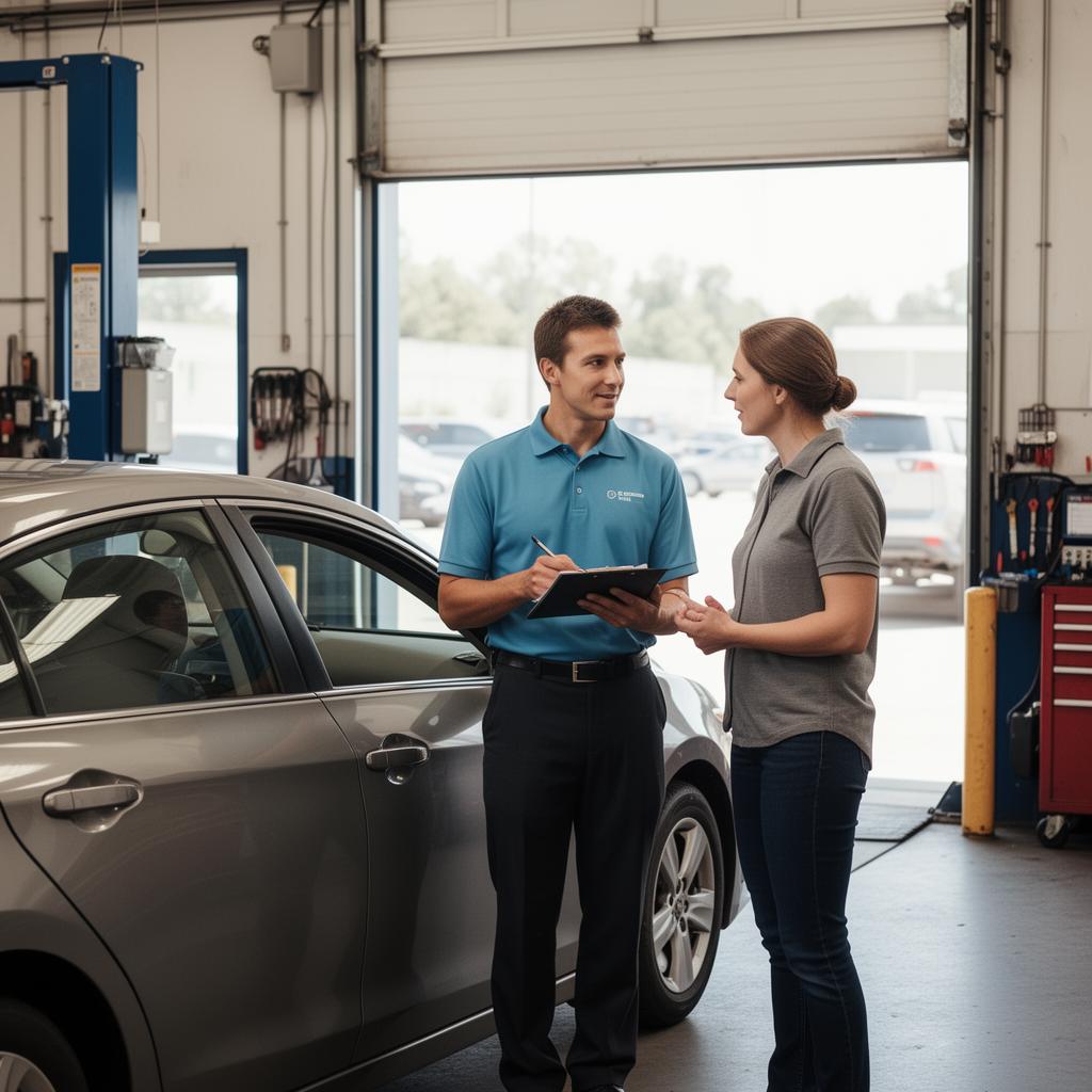 Service advisor reviewing diagnostic findings with a customer